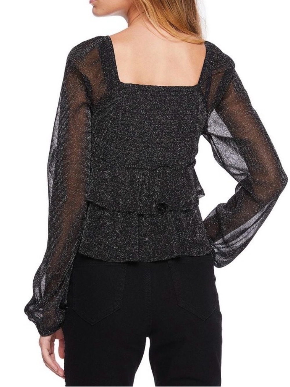 NEW 🆕 My Sister’s Closet Black Sparkle Long Sleeve Ruffle Peplum Blouse 14-16 y - Picture 3 of 4